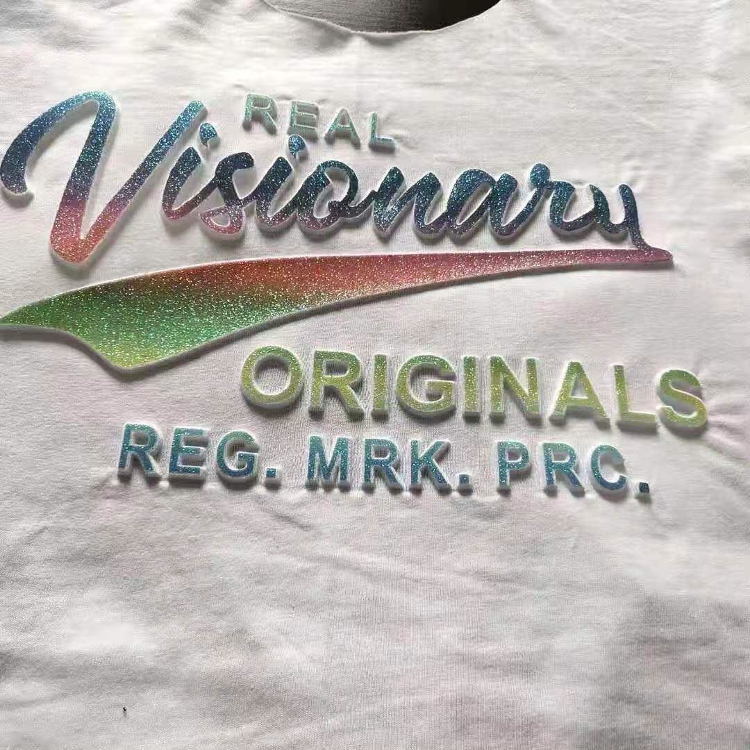 Embossed Print With Reflective Powder Mixed Silicone Ink Embossed Print With Reflective Powder Mixed Silicone Ink